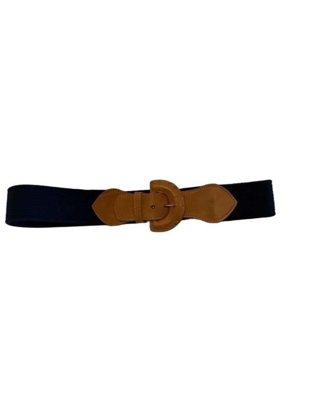 Vintage Navy Canvas & Tan Leather Buckle Belt Made in Taiwan
